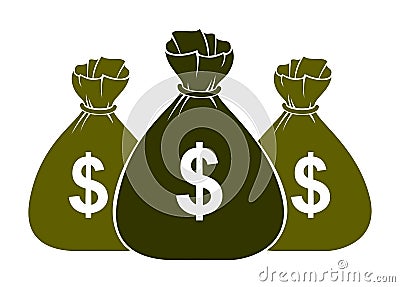 Three moneybags money bag vector simplistic illustration icon or logo, business and finance theme. Vector Illustration