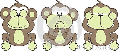 Three monkeys saying Vector Illustration