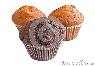 Three muffins on white background Stock Photo