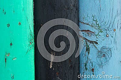 three multicolored blue black turquoise old woods Stock Photo