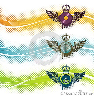 Three musical emblem Vector Illustration