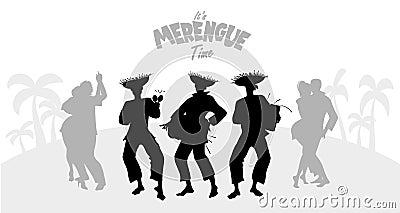 Three musicians playing Latin music and couples dancing Vector Illustration