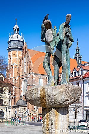 The Three Musicians Sculpture, Corpus Christi Basilica, Kazimierz district, KrakÃ³w, UNESCO, Poland Editorial Stock Photo