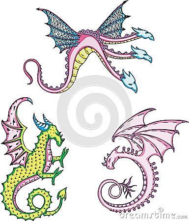 Three mythic dragons Vector Illustration