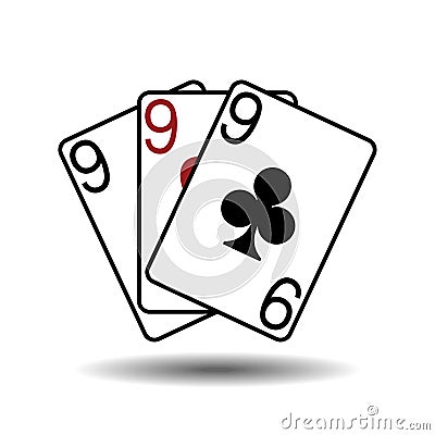 Three nines playing cards vector illustration Vector Illustration