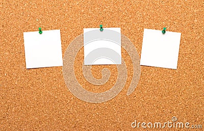 Three notes pinned on cork Board Stock Photo