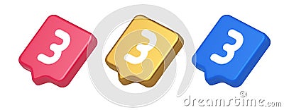 Three number button internet communication texting message character 3d realistic speech bubble icon Vector Illustration