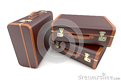 Three old brown suitcases Stock Photo