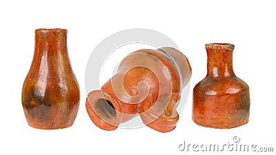 Three old earthen bowls isolated Stock Photo