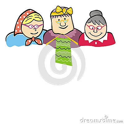 Three old ladies, home of seniors, funny vector illustration, Vector Illustration