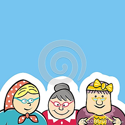 Three old ladies, home of seniors, funny vector illustration, Vector Illustration