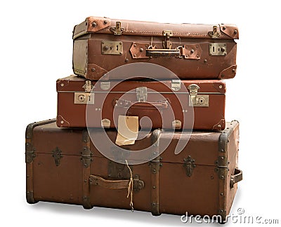 Three old suitcases isolated on white background Stock Photo