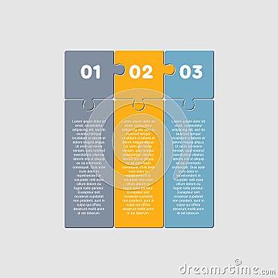 Three options puzzle square diagram info graphic Vector Illustration