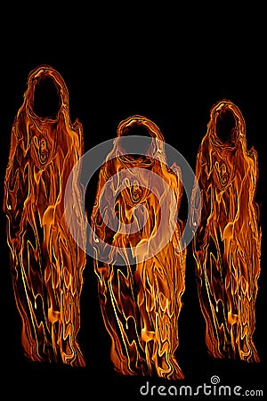 Three Orange Halloween Ghosts or Ghouls Stock Photo