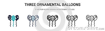 Three ornamental balloons icon in filled, thin line, outline and stroke style. Vector illustration of two colored and black three Vector Illustration