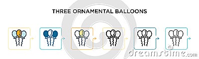 Three ornamental balloons vector icon in 6 different modern styles. Black, two colored three ornamental balloons icons designed in Vector Illustration