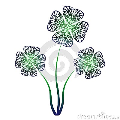 Three ornamental vector four leaf clovers Stock Photo