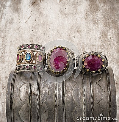 Three ottoman rings on grunge background. Stock Photo