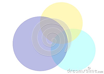 Three overlapping translucent circles in colors of light indigo light blue and light yellow white backdrop Cartoon Illustration