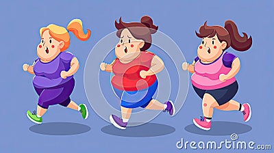 Three overweight women running in a cartoonish style Stock Photo