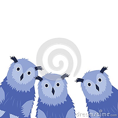 Three Owls on the white background. Hand drawn illustration. Vector Illustration