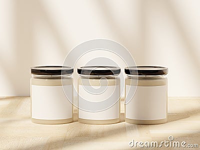 Three 9 oz scented soy candle jars mockup Stock Photo