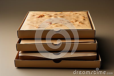 Three packs of pizza stacked on studio background. Stock Photo