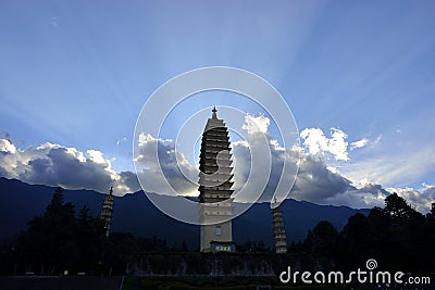 Three pagodas in Dali China Editorial Stock Photo
