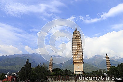 Three pagodas of dali city,china Editorial Stock Photo