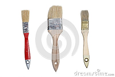 Three paint brushes isolated Stock Photo