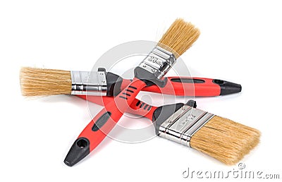 Three paint brushes on white Stock Photo