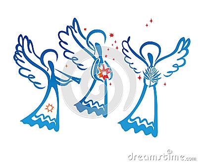 Three painted angels. Cartoon Illustration