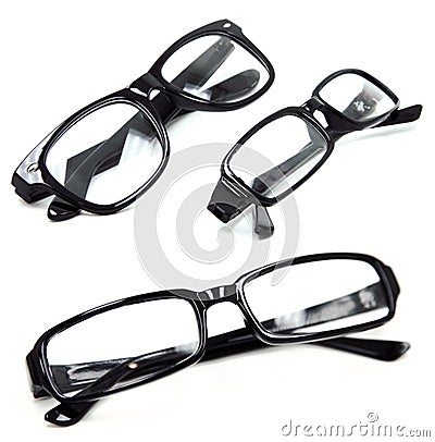 Three Pairs of Black Glasses Stock Photo