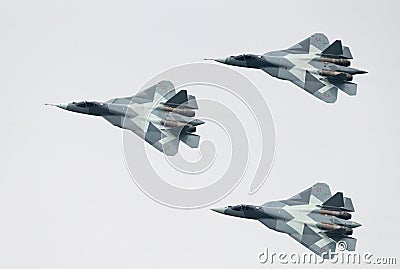 Three PAK FA T-50 jets Editorial Stock Photo