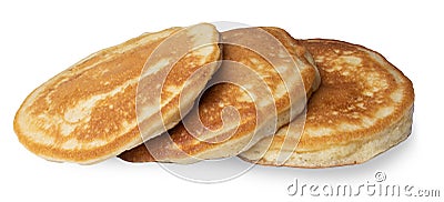 Three pancakes thick golden fried for breaksfast or snack. Stock Photo