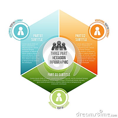 Three Part Hexagon Infographic Vector Illustration