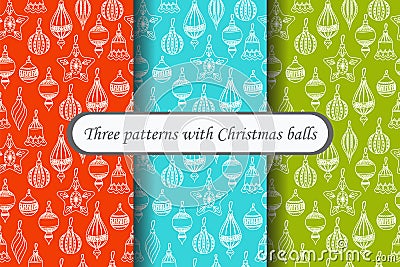 Three patterns with Christmas balls. A set of seamless patterns Vector Illustration