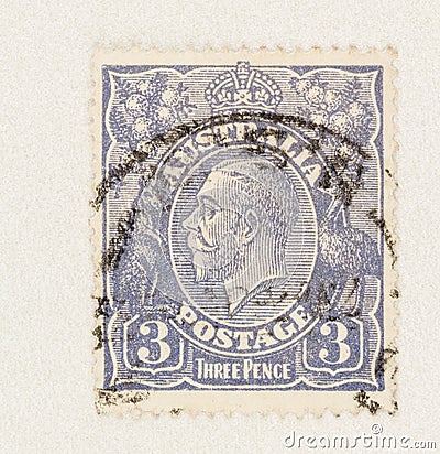 Three Pence King George V Stamp of Australia Editorial Stock Photo