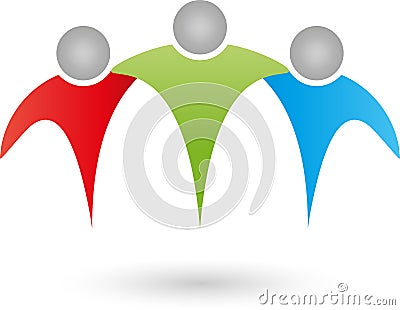 Three people, team, family, group, friends logo Stock Photo