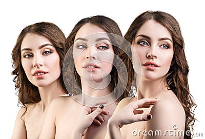 Three perfect faces of young beautiful girl Stock Photo