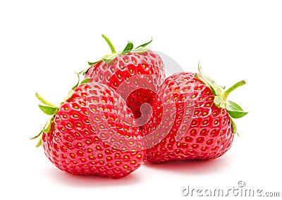 Three perfect red ripe strawberry isolated Stock Photo