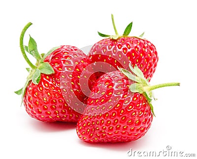 Three perfect red ripe strawberry isolated Stock Photo