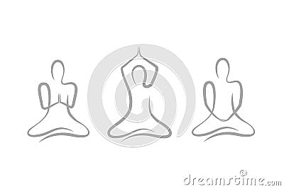 Three persons in different meditation pose on white background Vector Illustration