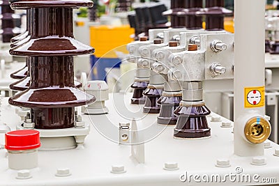 Three phase oil immersed transformers Stock Photo