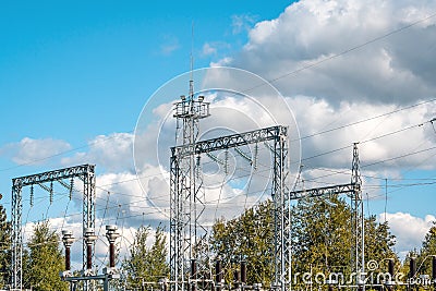 High-voltage substation with switches and disconnectors Stock Photo