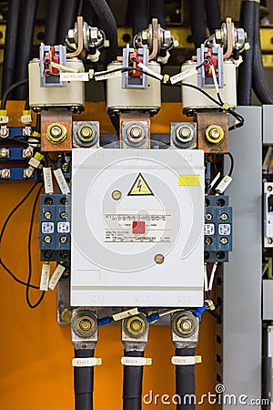 Three phase magnetic contactor and fuses Stock Photo
