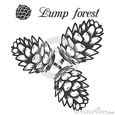 Three pine cones gray, pattern-silhouette on white background, Vector Illustration