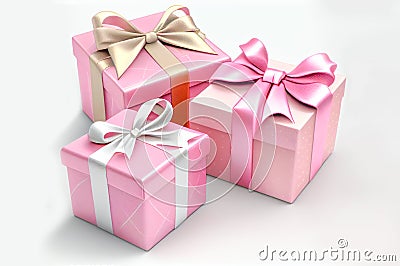 three pink gift box with pink, gold, and white ribbons Stock Photo