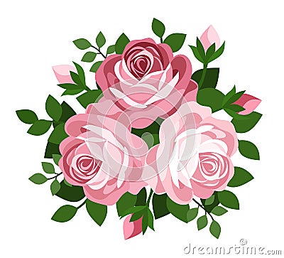 Three pink roses. Vector illustration. Vector Illustration