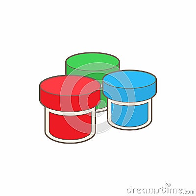 Three plastic jars with colored gouache icon Vector Illustration